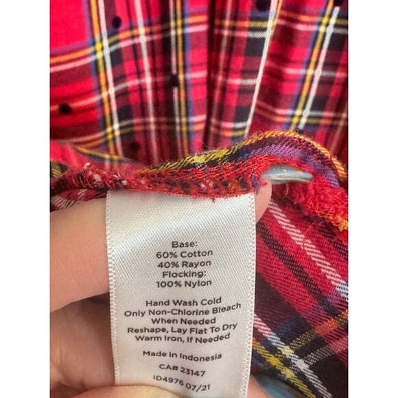 Talbots Red Plaid & Black Polka Dot Button Up Collared Shirt Women's Size XL - Picture 5 of 8